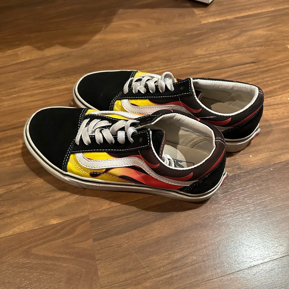 Black and Yellow Flame Vans Women’s Sneakers